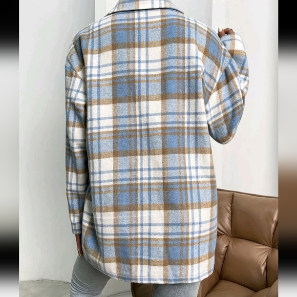 Blue Plaid Flap Pocket Overcoat - Picture 2 of 6